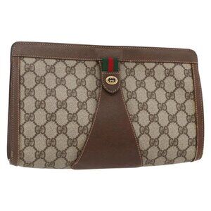 GUCCI GG Supreme Web Sherry Line Clutch Bag PVC Beige Red